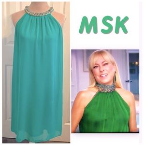 MSK, Greek Sheath, Jeweled Chiffon Draped Dress